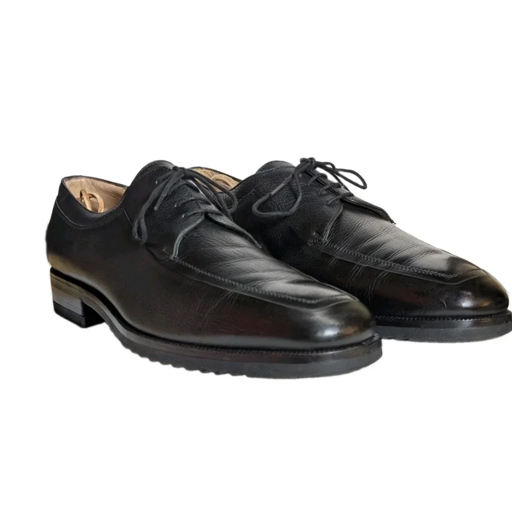 Gravati Arthur Beren Italy 16567 Black Pebbled Leather Apron Blucher Shoes 11 W